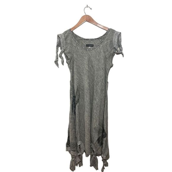 Mara Gibbucci Lagenlook Asymmetrical Linen Sleeveless Maxi Dress Tie Medium Gray - Picture 1 of 8